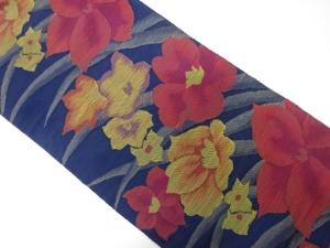 手織り紬　花模様織り出し　名古屋帯